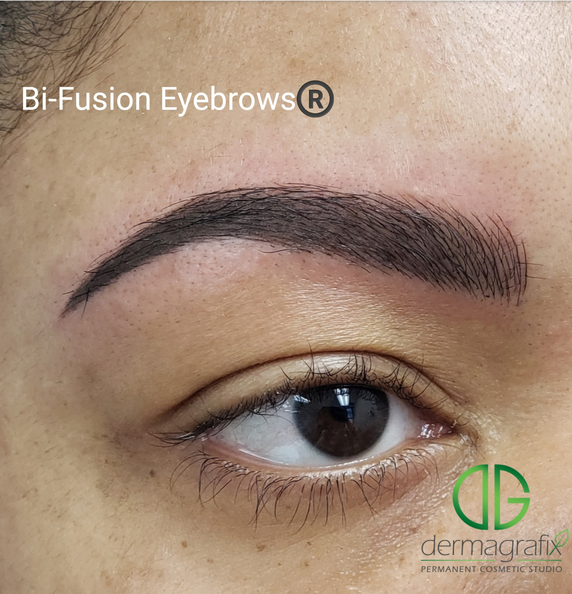 Healed Bi-Fusion brow combining machine nano-strokes with microblading detail